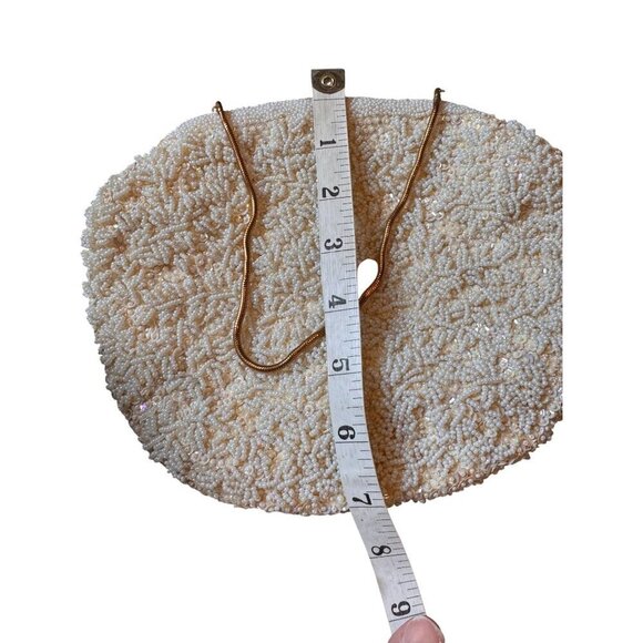 Shimmer Beaded Ivory Purse With Gold Chain Handle & Satin Lining - Picture 8 of 10